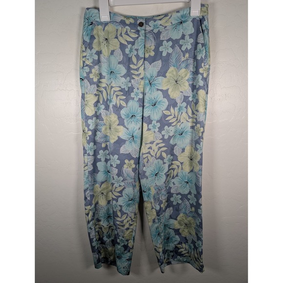 Tommy Bahama Pants - Tommy Bahama Pants Womens 6 Blue Green Floral 100% Silk Hawaiian Tropical Lounge